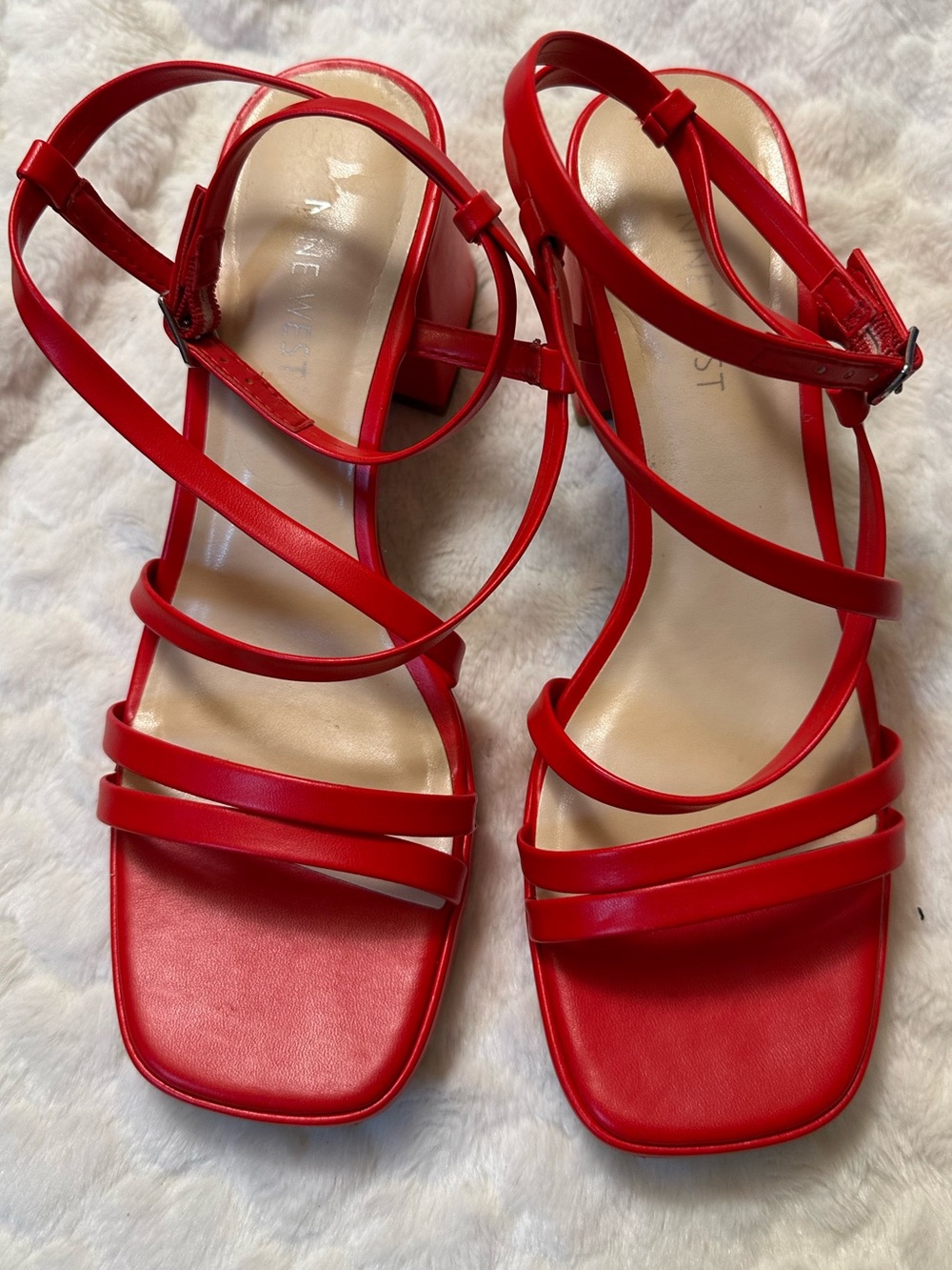 Nine West Red Strappy Block Heel Sandals